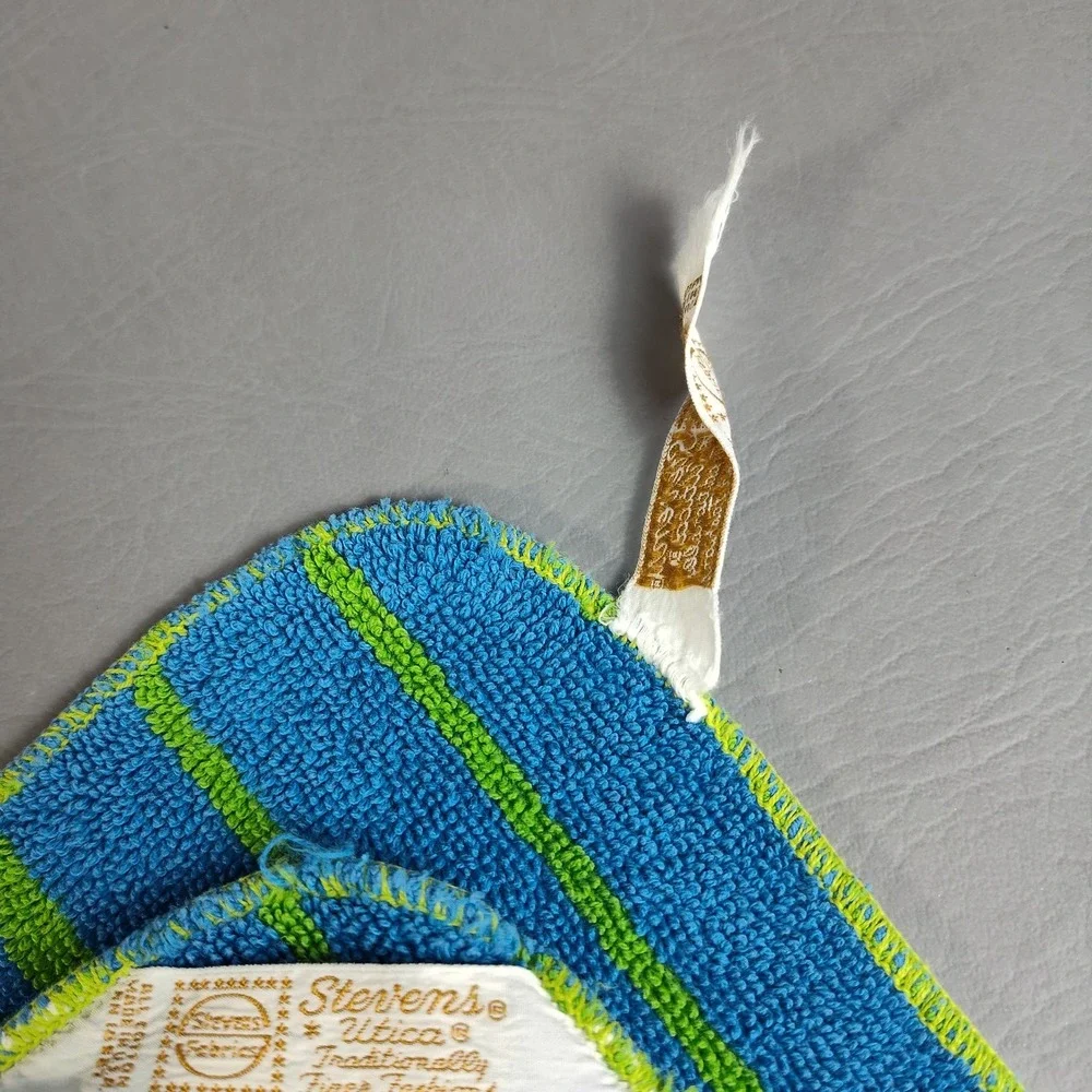 Vintage MCM Stevens Utica Fine Arts Collection 5pc. Towel Set Retro Blue & Lime